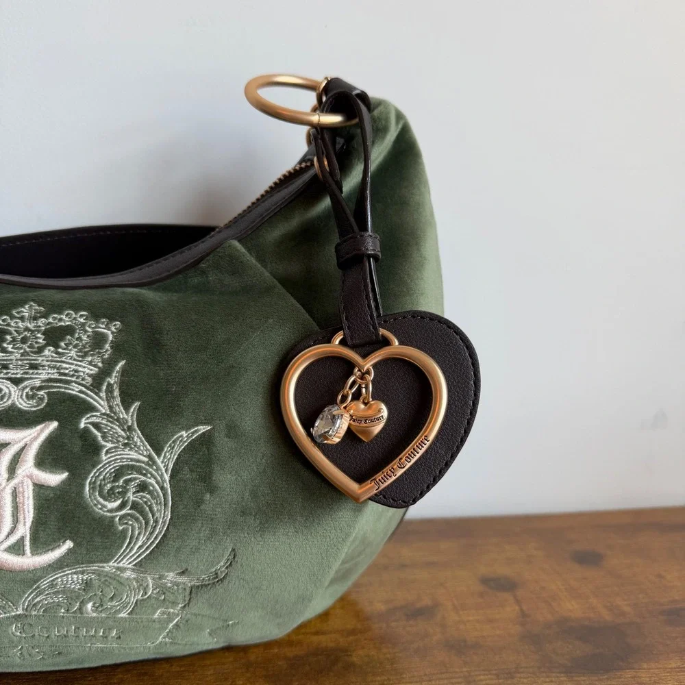 New Juicy Couture Need More Green Brown Shoulder Hobo Handbag Wristlet Set Y2K